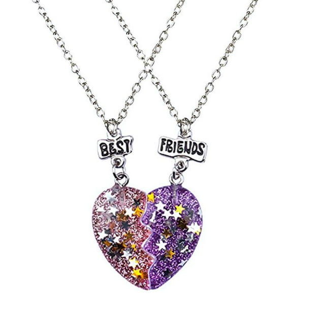 2PCS Friendship Necklaces Half Heart Best Friends BFF Silver Gold Pendant Chain 2PCS Friendship Necklaces Half Heart Best Friends BFF Silver Gold Pendant Chain